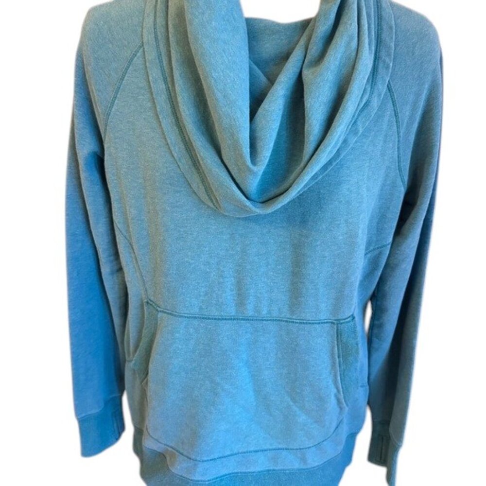 L.L.Bean Heathered Teal Cowl Neck Thumbhole Pullover Sweatshirt Medium